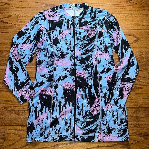 Crooked Tongues ASOS Pink and Blue Y2K Long Sleeve Retro Zip Up Dress QQ - Picture 1 of 4